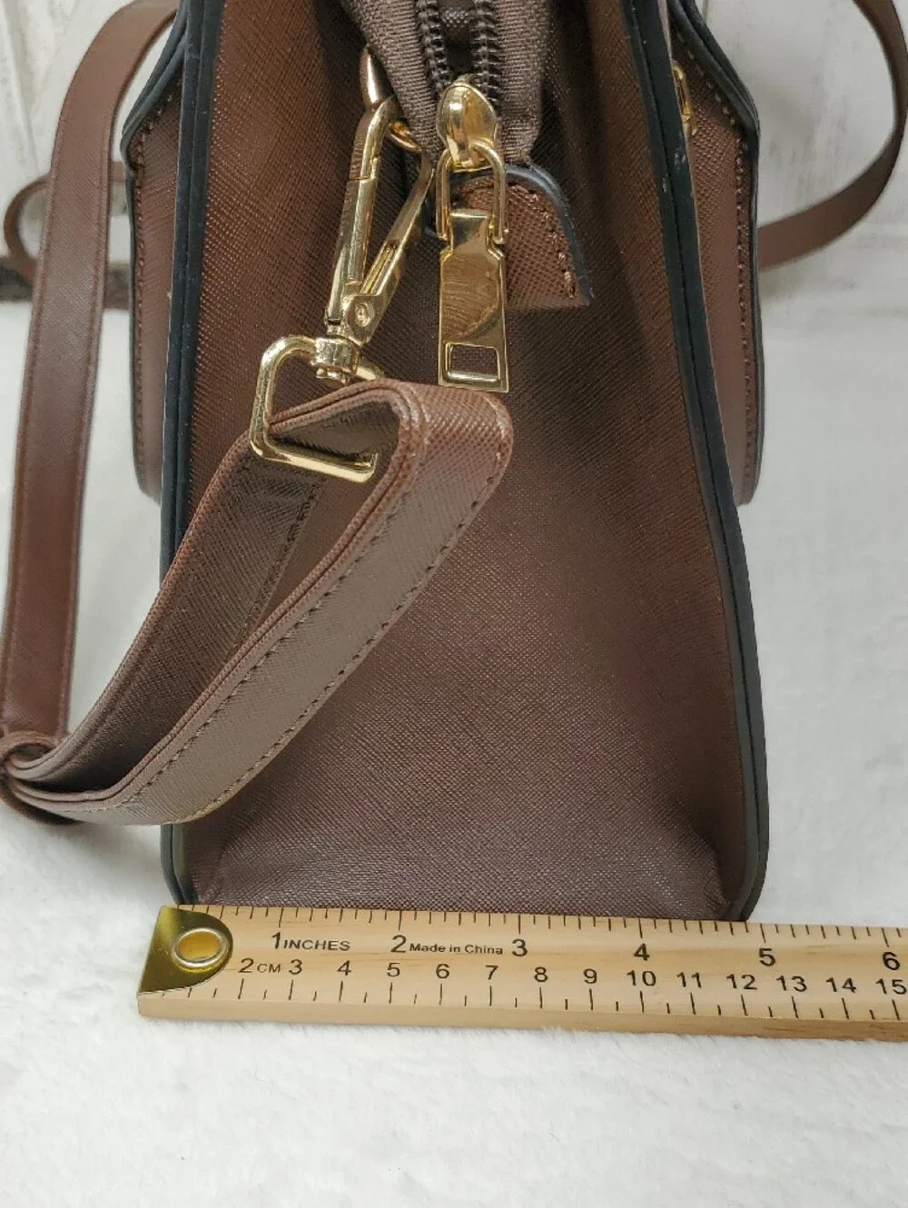 Brown Satchel Handbag with Double Top Handles & Adjustable Crossbody Strap NWOT